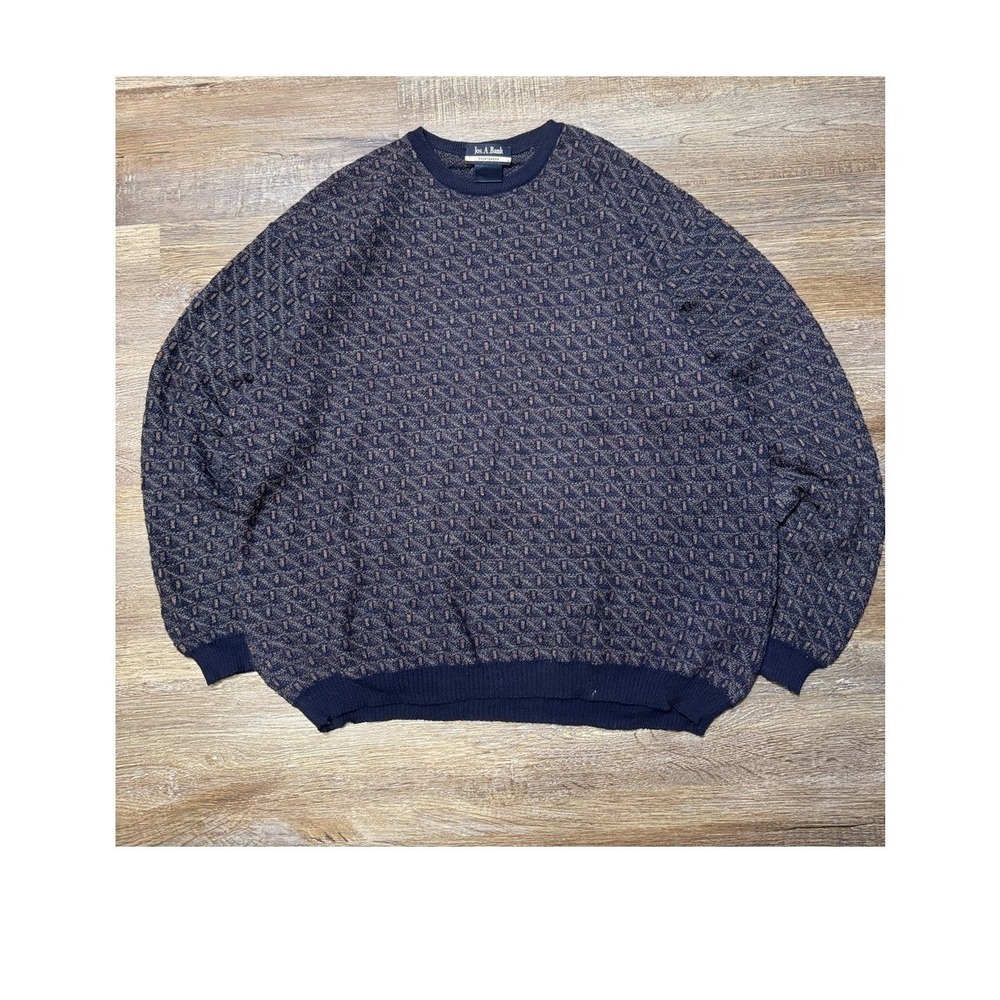Jos A Bank Vintage 90s Textured Knit Crewneck Sweater Mens Medium Navy‎ Blue